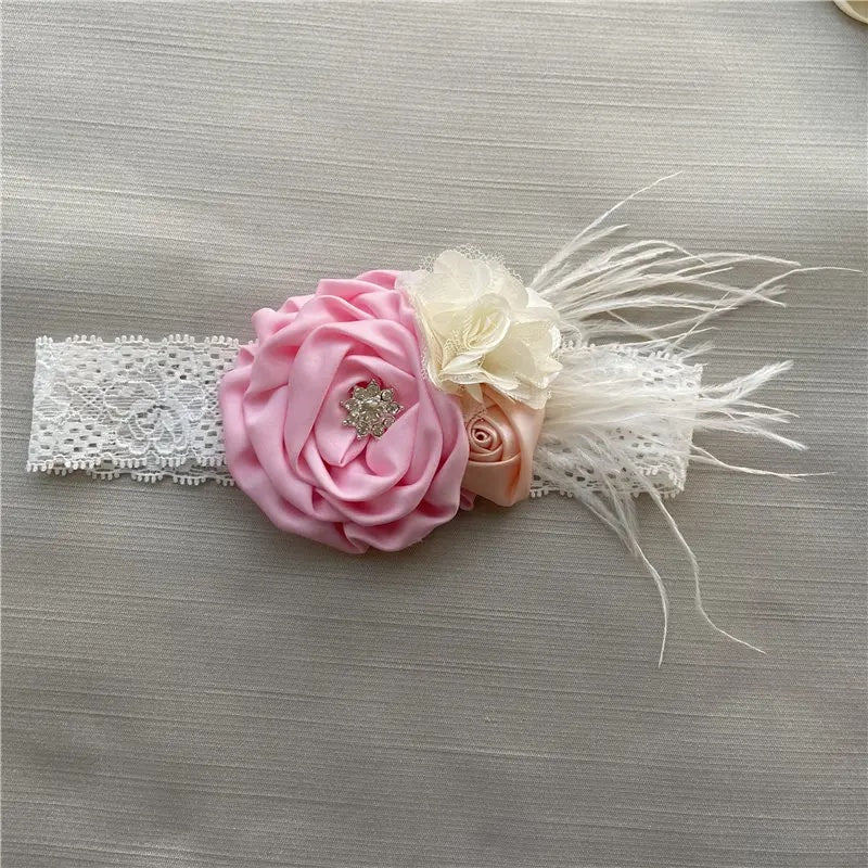 Lace Flower Girl Dress with Floral Belt- Pink - mamasame