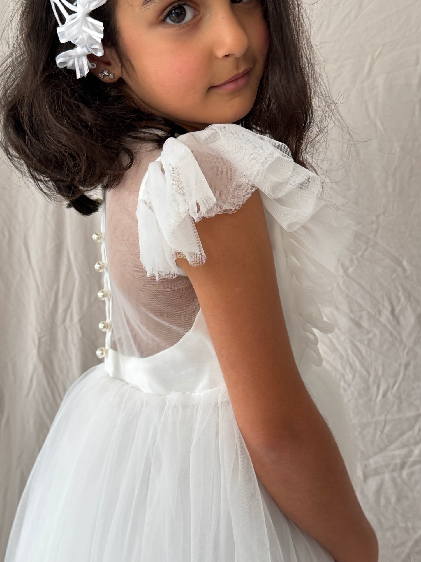 White Swan Tulle Lace Back Dress