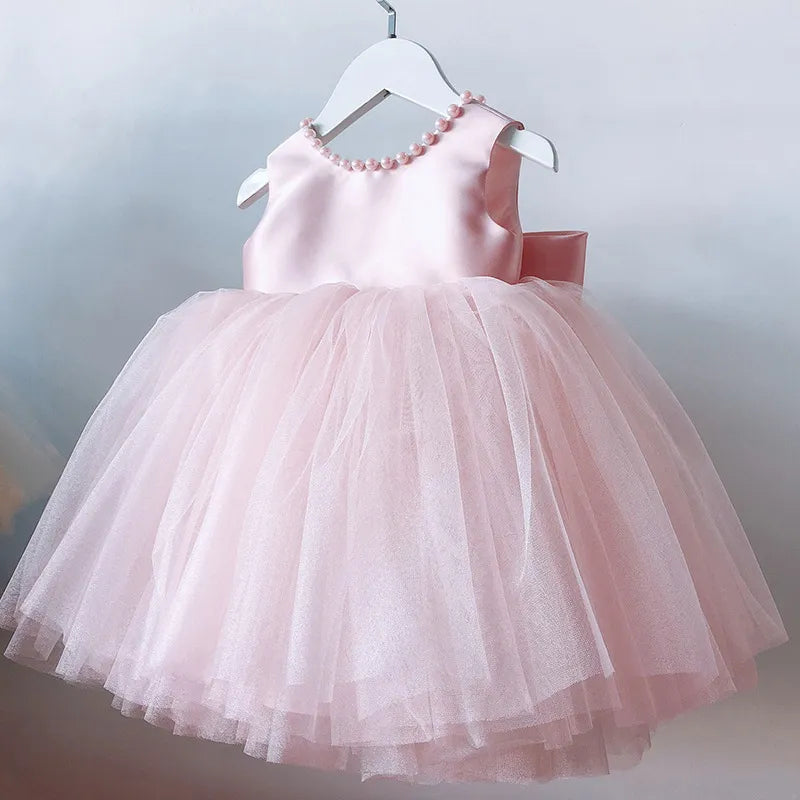Pink Pearl Ribbon Belt Tulle Dress - mamasame
