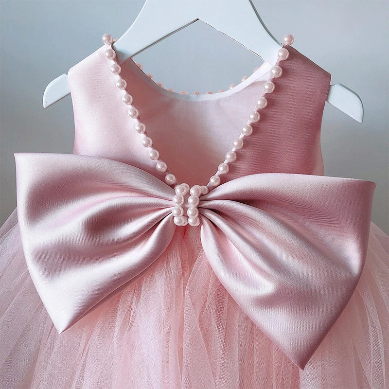 Pink Pearl Ribbon Belt Tulle Dress - mamasame