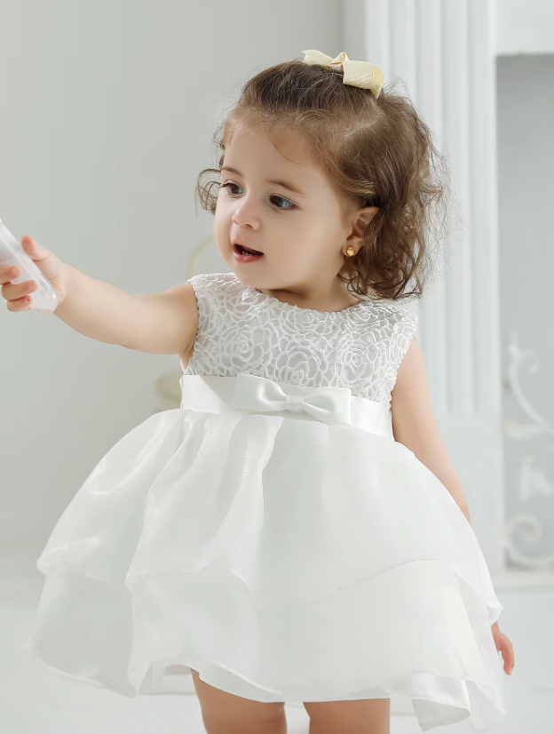 Elegant Front Bow White Princess Dress - mamasame
