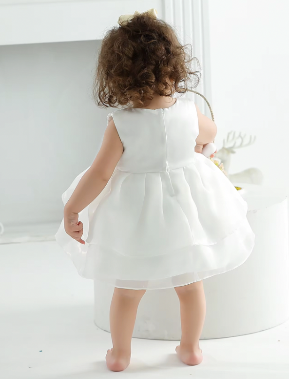Elegant Front Bow White Princess Dress - mamasame