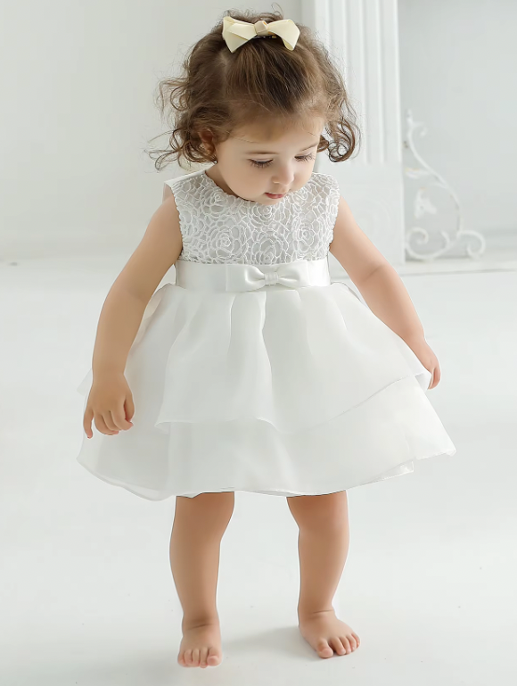 Elegant Front Bow White Princess Dress - mamasame