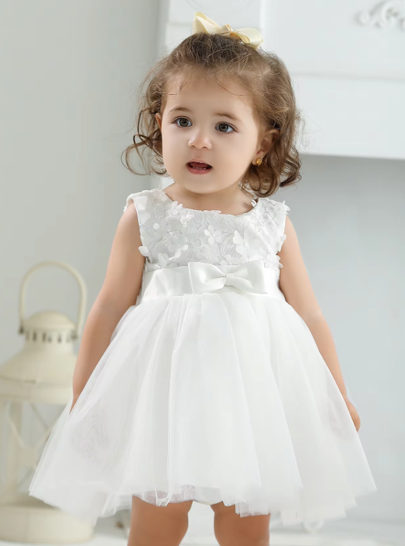 Elegant White Christening Dress for Baby Girls (12-18 Months) | Baptism & Birthday Gown - mamasame