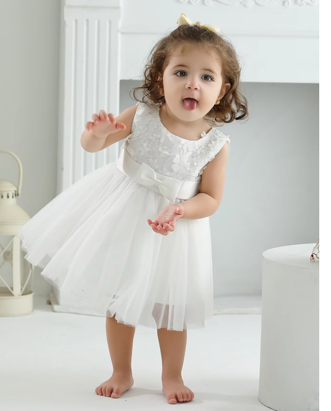 Elegant White Christening Dress for Baby Girls (12-18 Months) | Baptism & Birthday Gown - mamasame