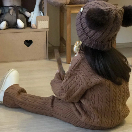 Kids Winter Knitted Set- Mocha