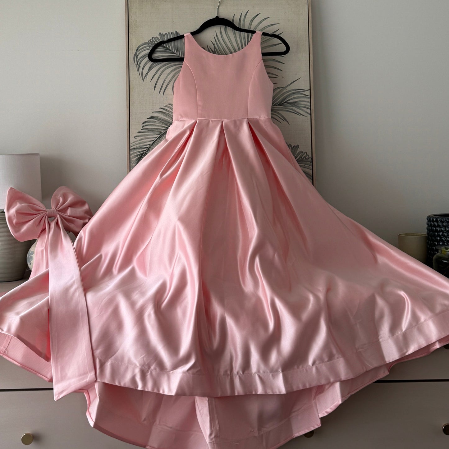 Flower girl dress in light pink- With large Bow at the back and A-Line silhouette  