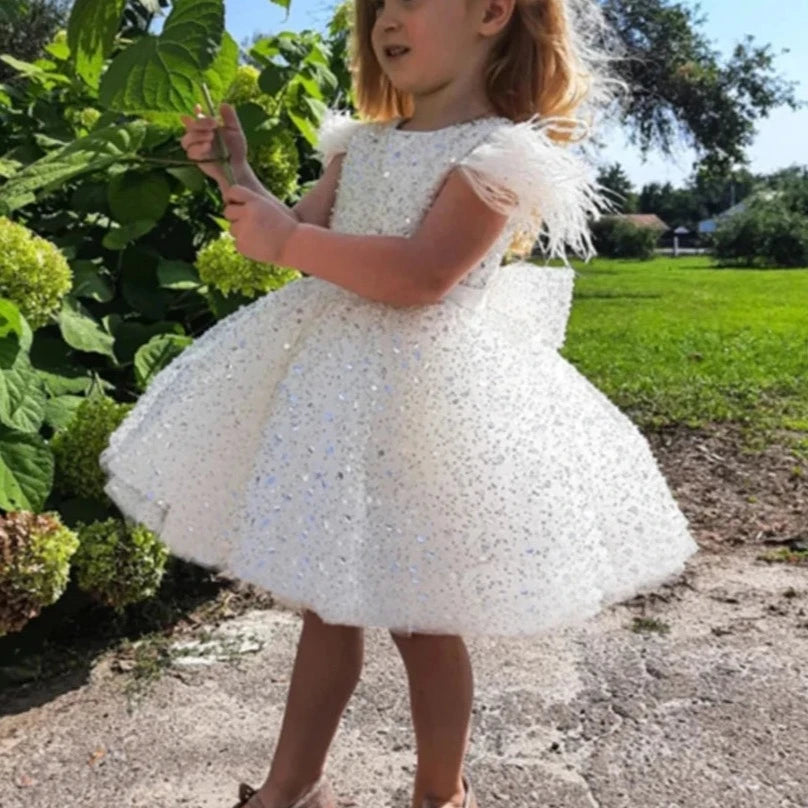 MisSparkles Flower Girl Dress - White