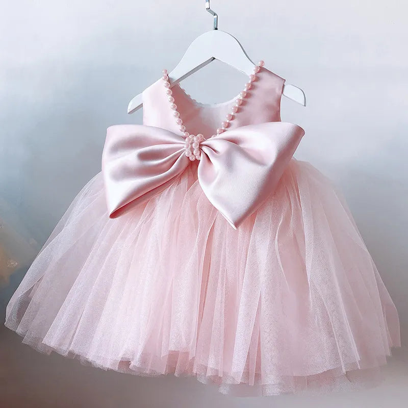 Pink Pearl Ribbon Belt Tulle Dress