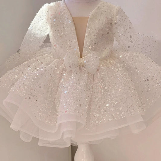 Violla Sequins Girls Dress- White - mamasame