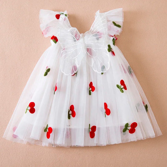 Charming Butterfly Girl Dress - White - mamasame