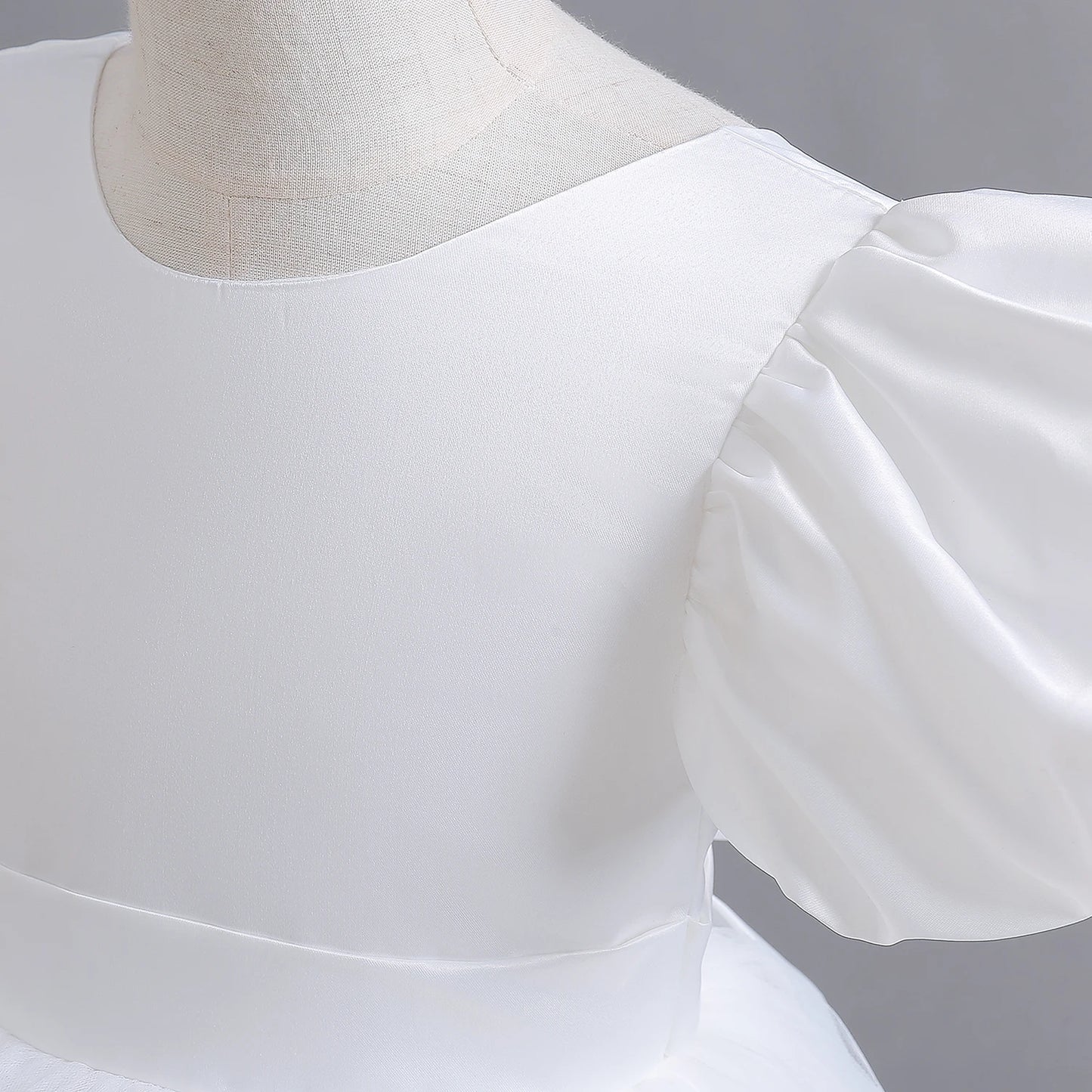 White Magnolia Puff Sleeve Ribbon Belt Tulle Dress