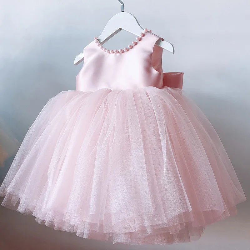 Pink Pearl Ribbon Belt Tulle Dress