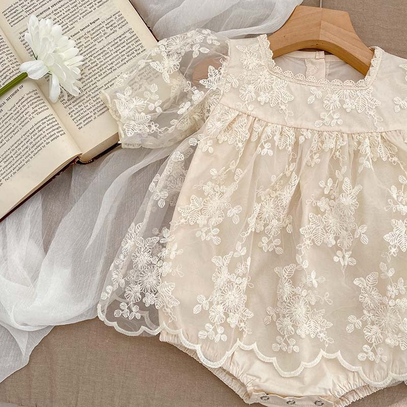 Toddler Girl Short Sleeve Romper with Lace