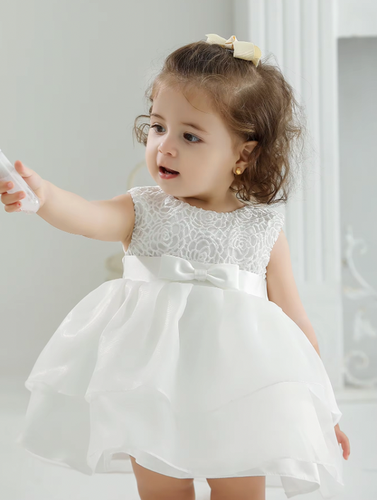 Elegant Front Bow White Princess Dress