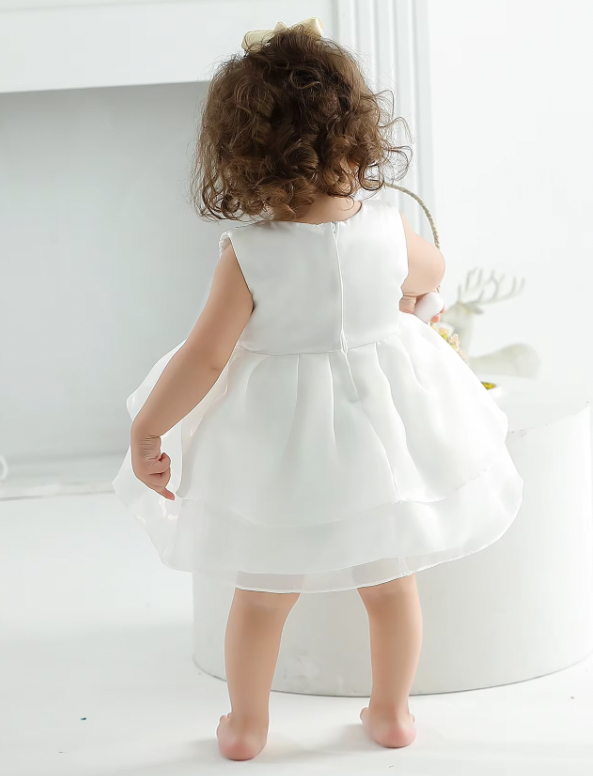 Elegant Front Bow White Princess Dress