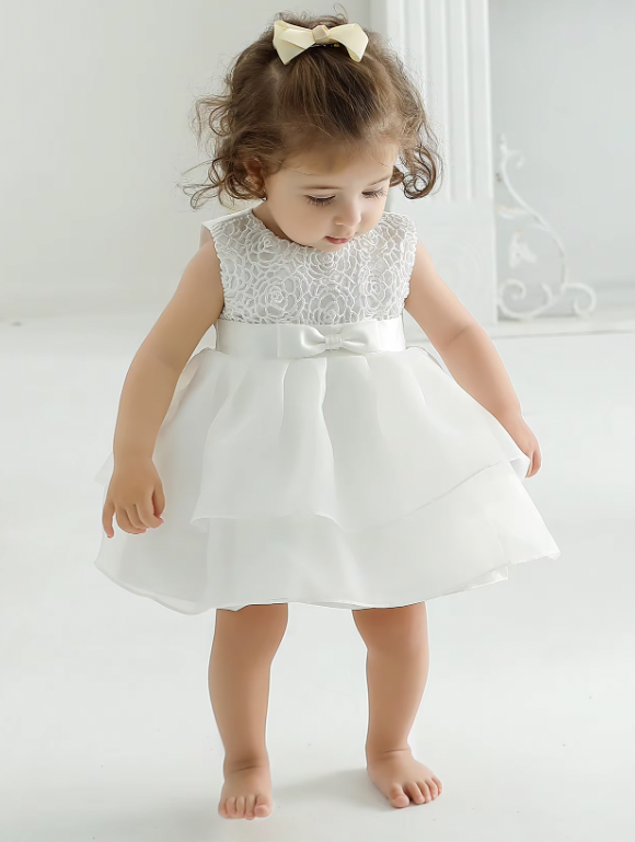 Elegant Front Bow White Princess Dress