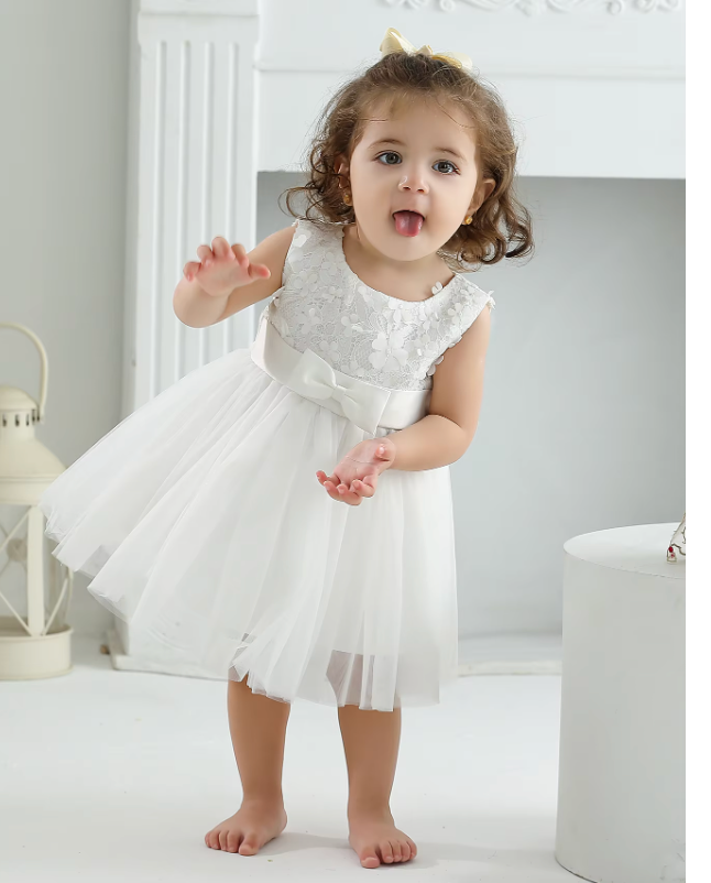 Elegant White Christening Dress for Baby Girls (12-18 Months) | Baptism & Birthday Gown