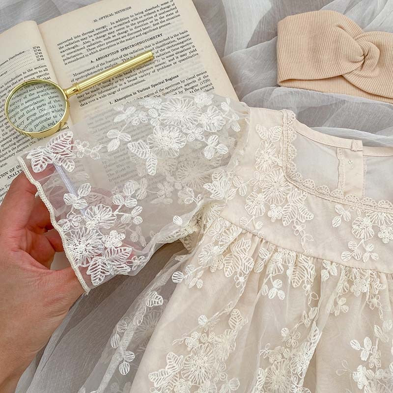 Toddler Girl Short Sleeve Romper with Lace