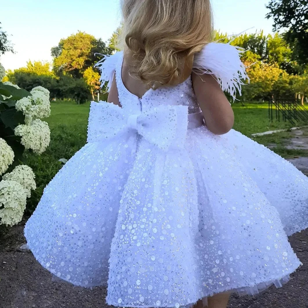 MisSparkles Flower Girl Dress - White