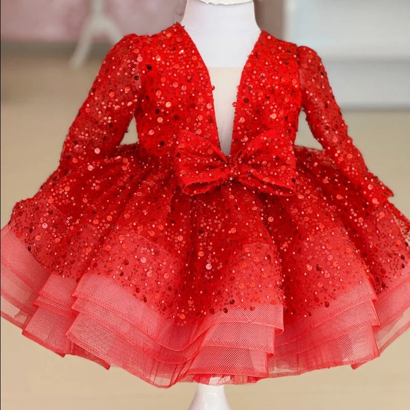 Violla Sequins Girls Dress- Red